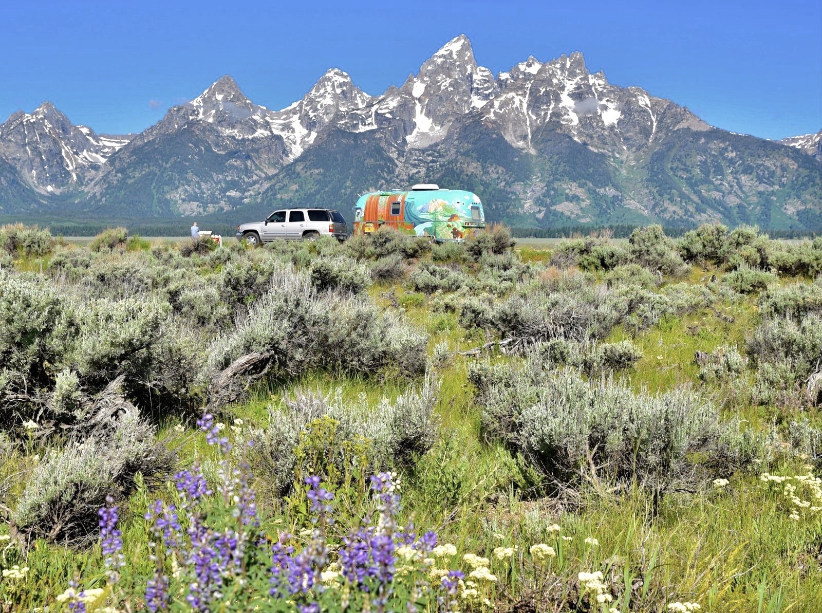 painted Airstream at one of the many overlooks at Grand Teton National Park