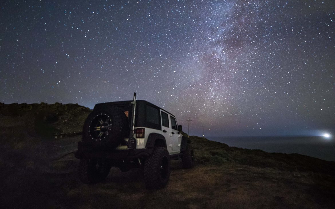 Get away from it all — a jeep under a starry sky in Point Reyes Naitonal Seashore.