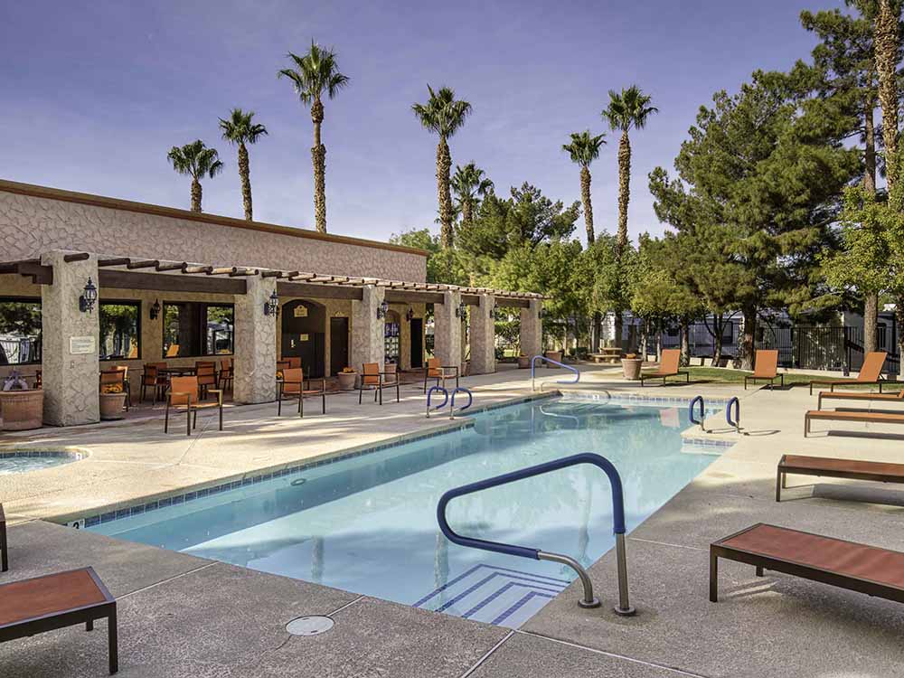 Rectangular pool in a luxury resort.