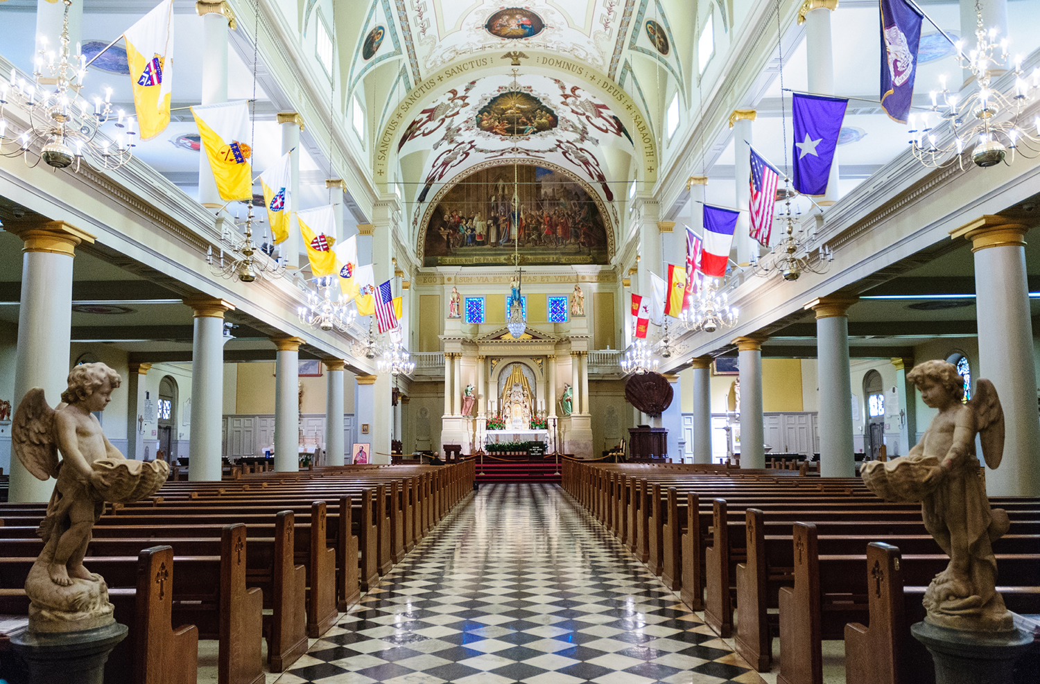 View of cathedral Interior from center aisle.
