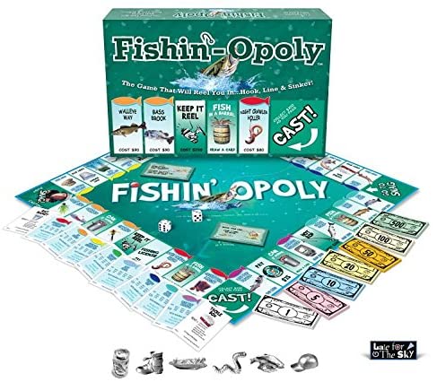 Green fishing-themed game board with green game box.