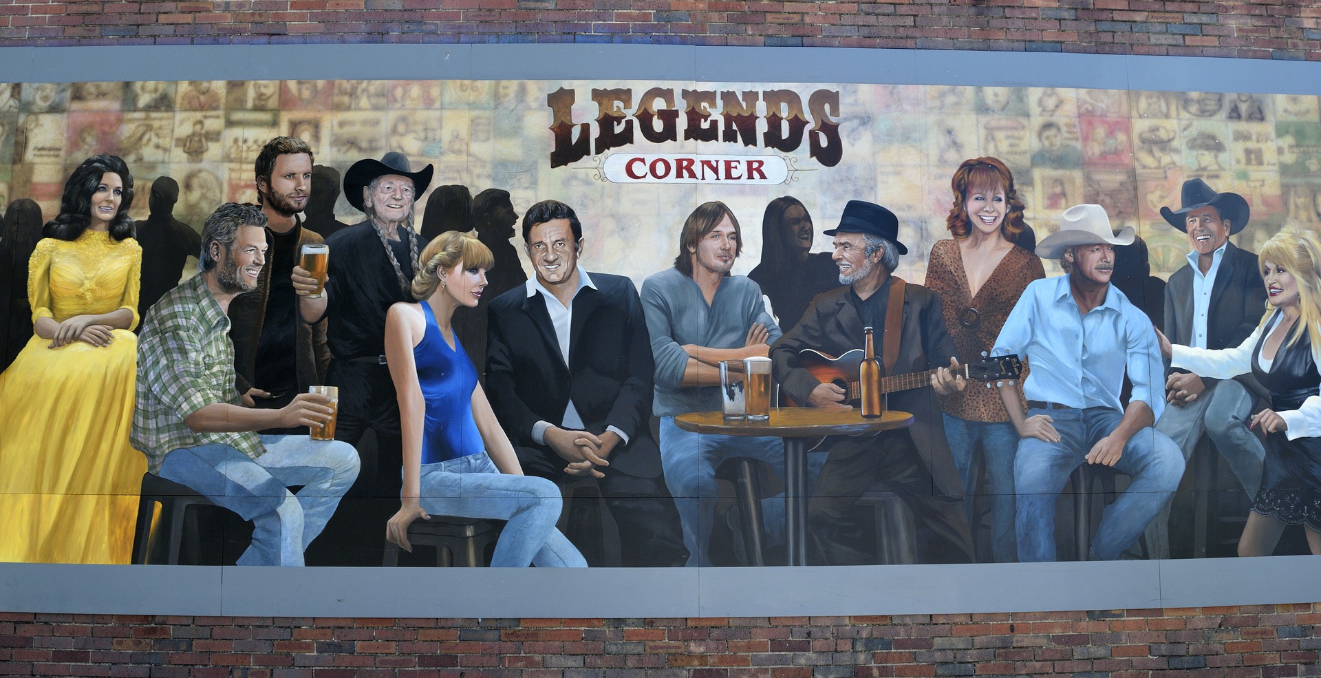 Country music legends on a mural