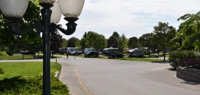 View of campground with streetlight.