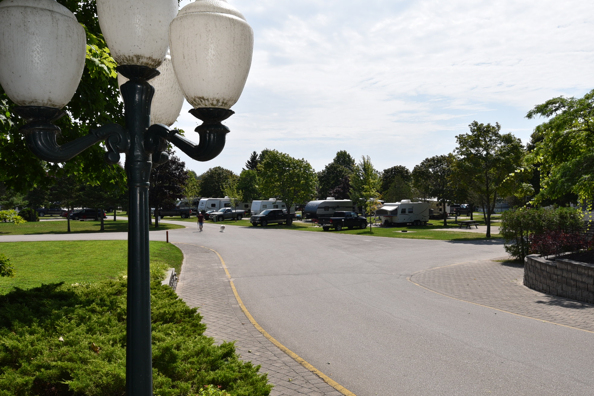View of campground with streetlight.