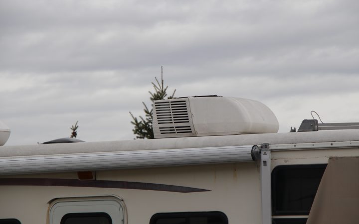 A roof mounted RV air-conditioning unit.