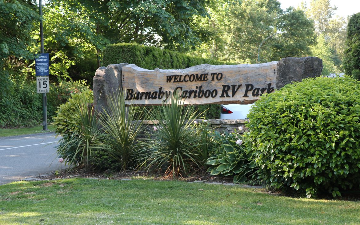 Burnaby Cariboo RV Park — A sign welcoming visitors to "Burnaby Cariboo RV Park."