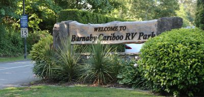 Burnaby Cariboo RV Park — A sign welcoming visitors to 