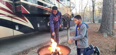 Making smores around the campfire