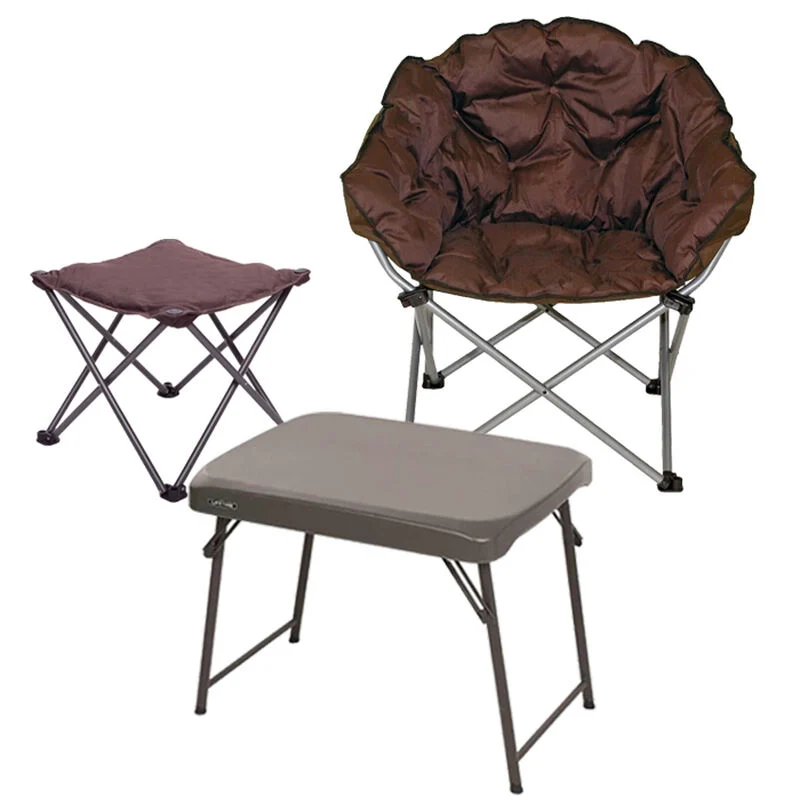Array of campground furniture against white background.