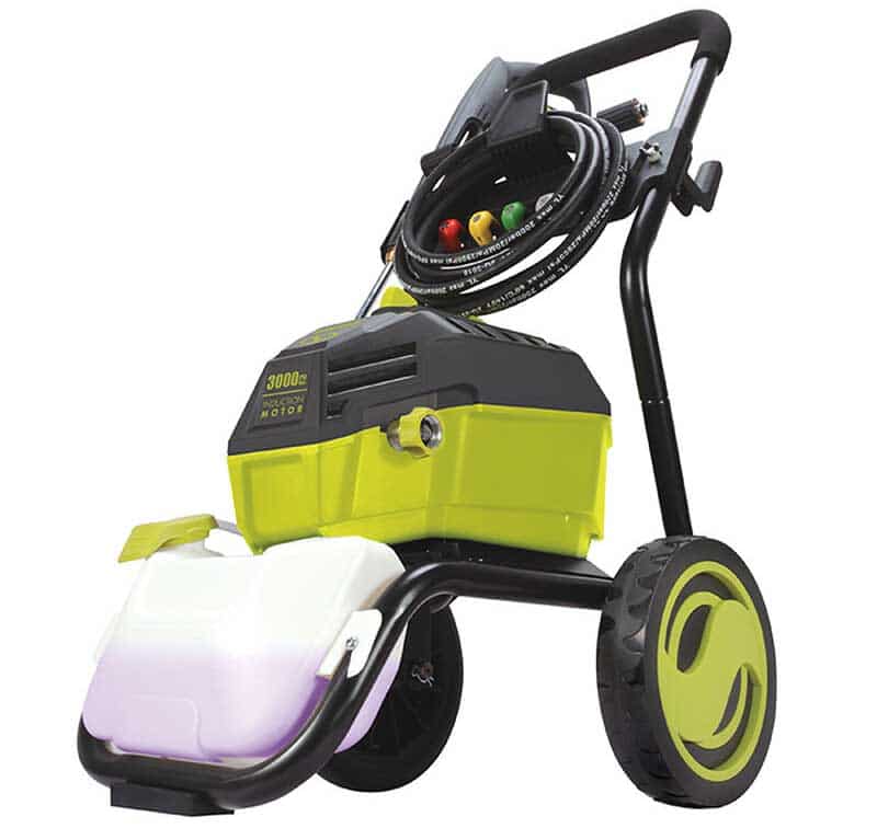 Pressure washer with tank and motorized unit.