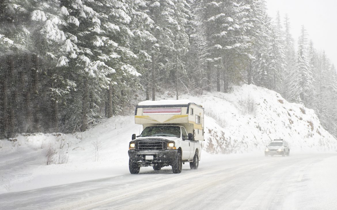 Truck camper in extreme snow