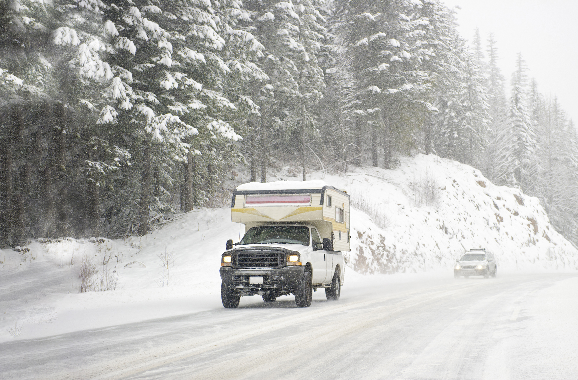 Truck camper in extreme snow