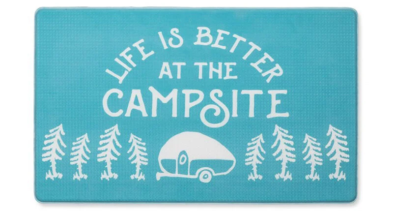 Blue mat with the text, "Life is Better at the Campsite."