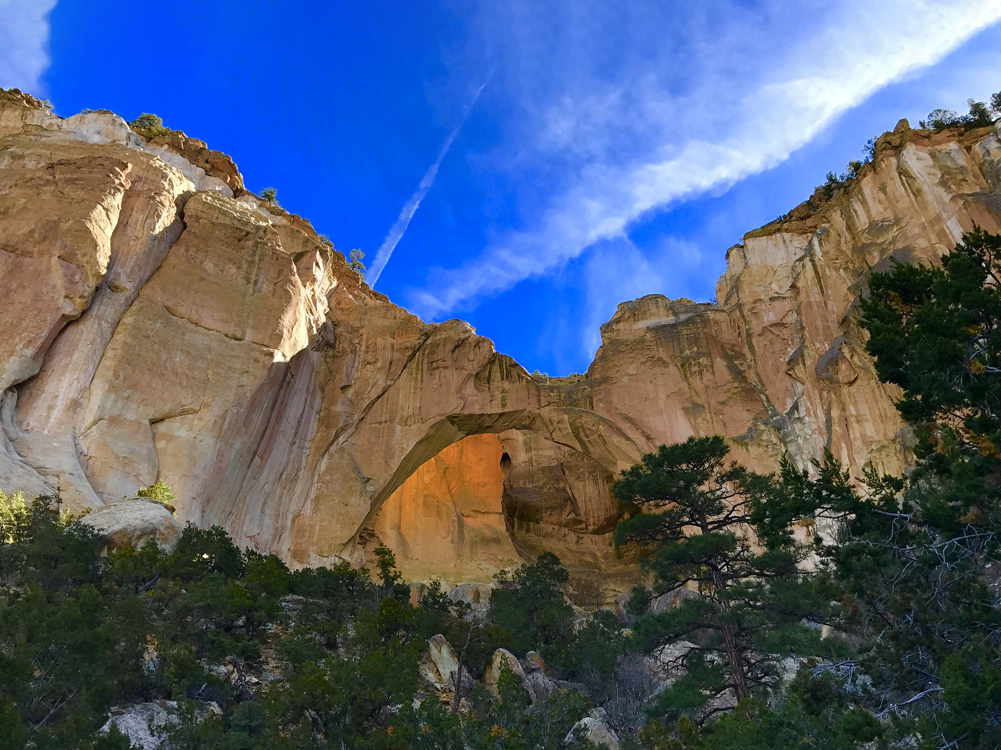 View of rock arch from below.