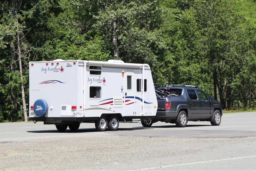 Travel trailer towed by truck