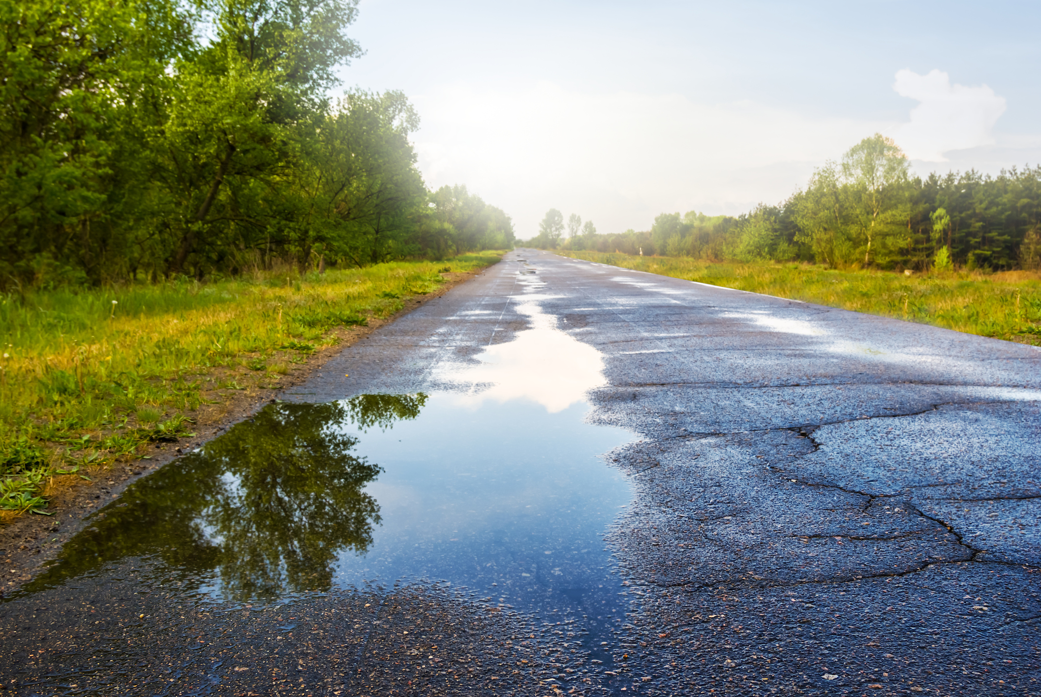 closeup wet asphalt road after a rain