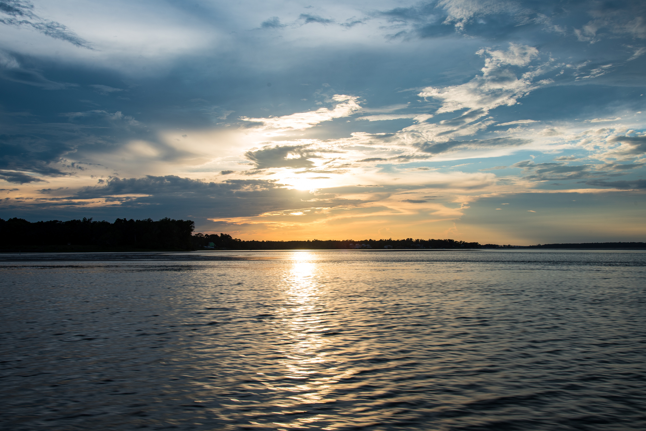 Expanse of water during sunset.