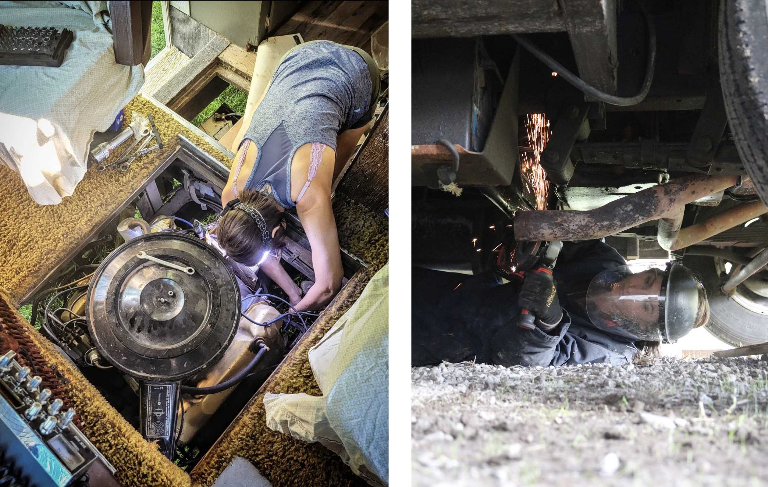 Side-by-side pics of RV repairs.