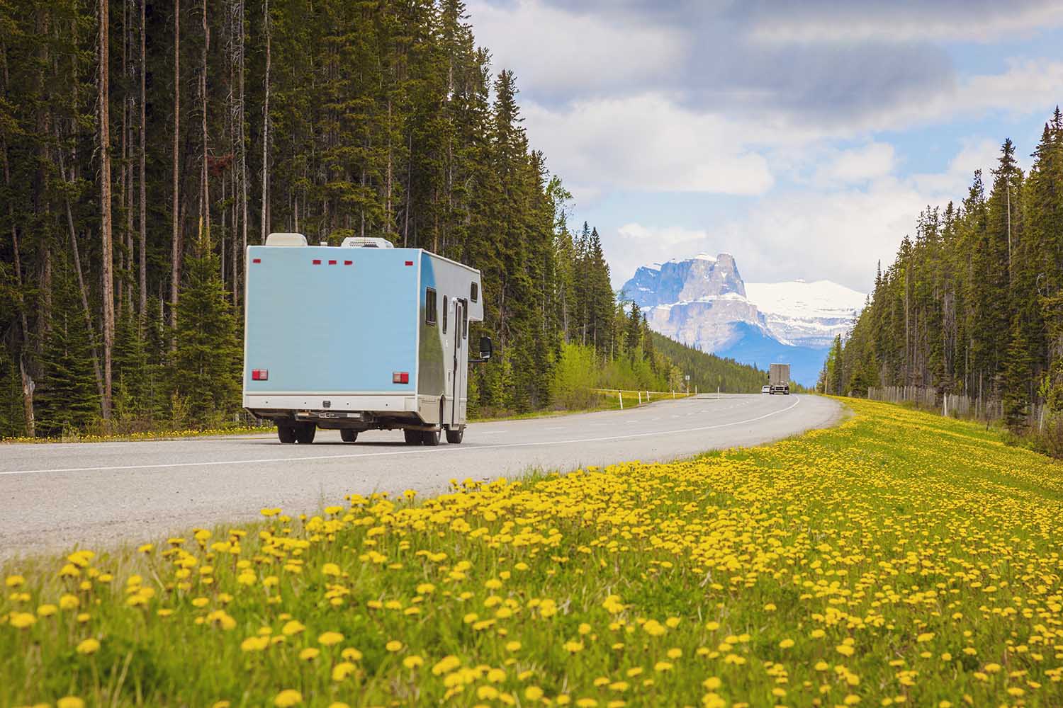 Class C motorhome driving on highway