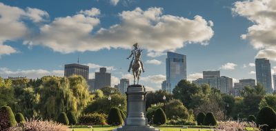 Paul Revere Statue against blue sky.