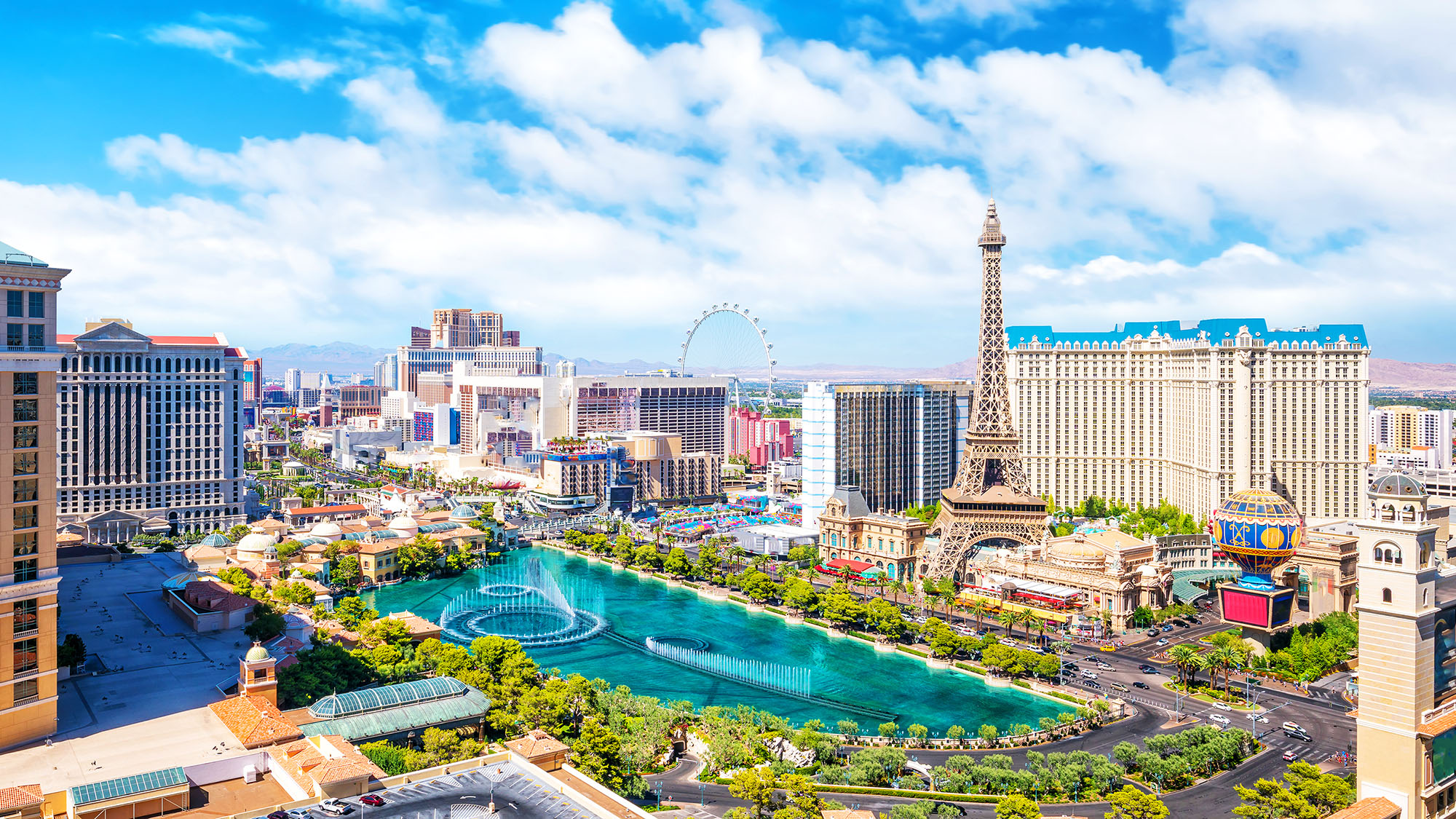 Aerial shot of elegant hotels in Vegas