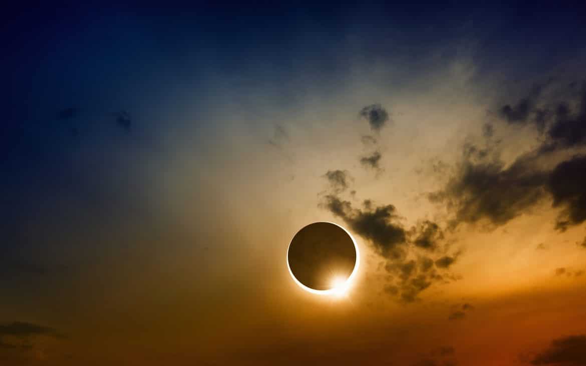 eclipse against a dusk sky.